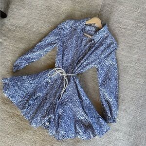 Zara Blue and White Patterned Dress with Belt